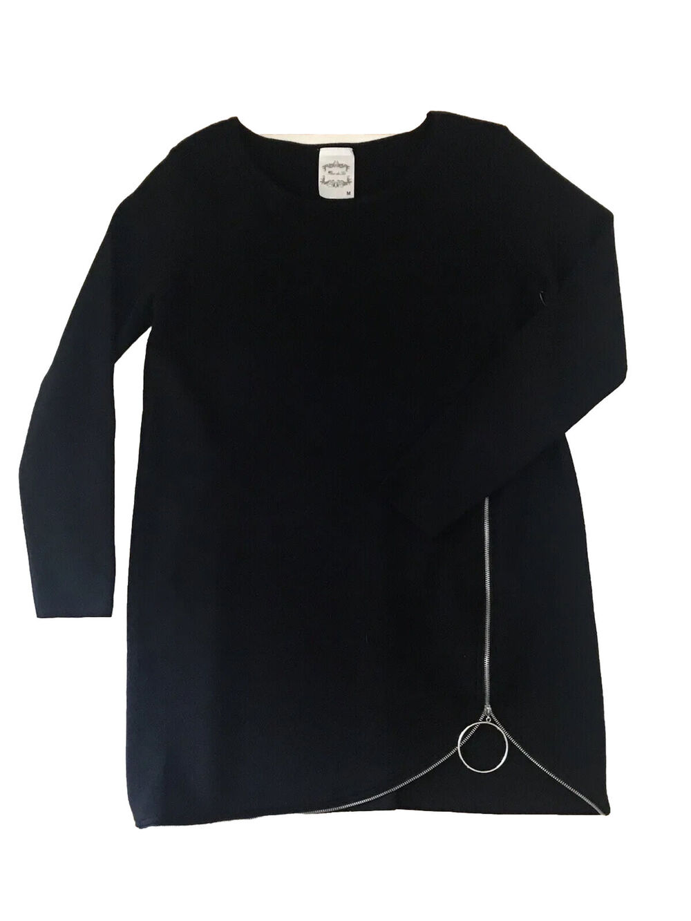 Tlew de Lis Sweater Top Shirt Black Soft Knit Denim Jacket Zipper Accent Medium